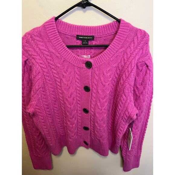 Something Navy Pink Knit Cardigan NWT Fuzzy Chunky Sweater Women’s Size XL - Picture 4 of 12